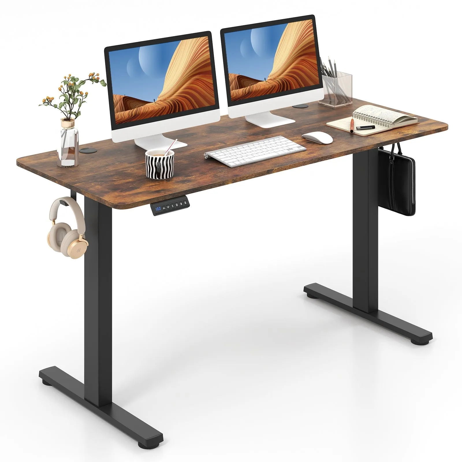 140 x 60 CM Height Adjustable Standing Desk with 3 Memory Heights-Brown