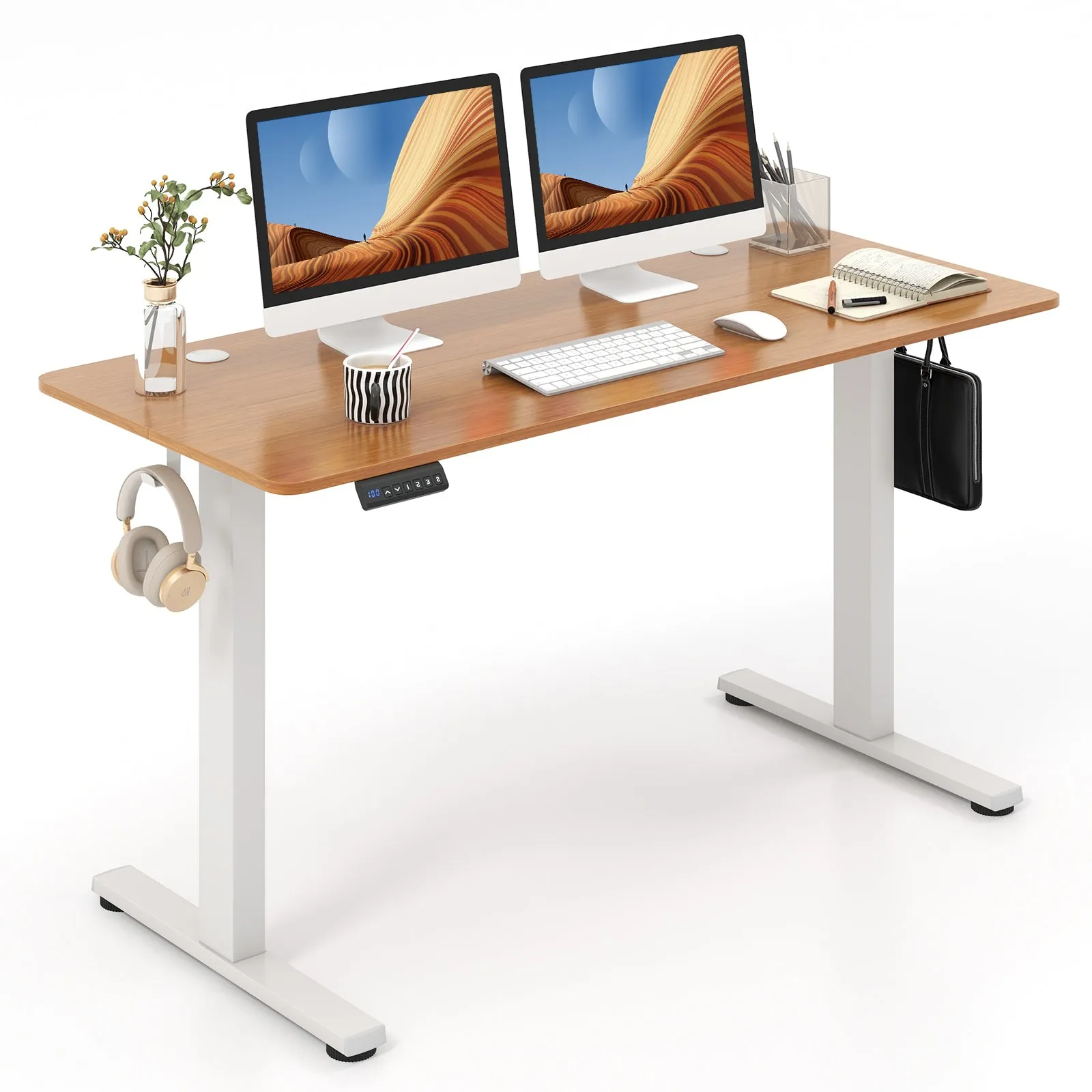 140 x 60 CM Height Adjustable Standing Desk with 3 Memory Heights-Natural