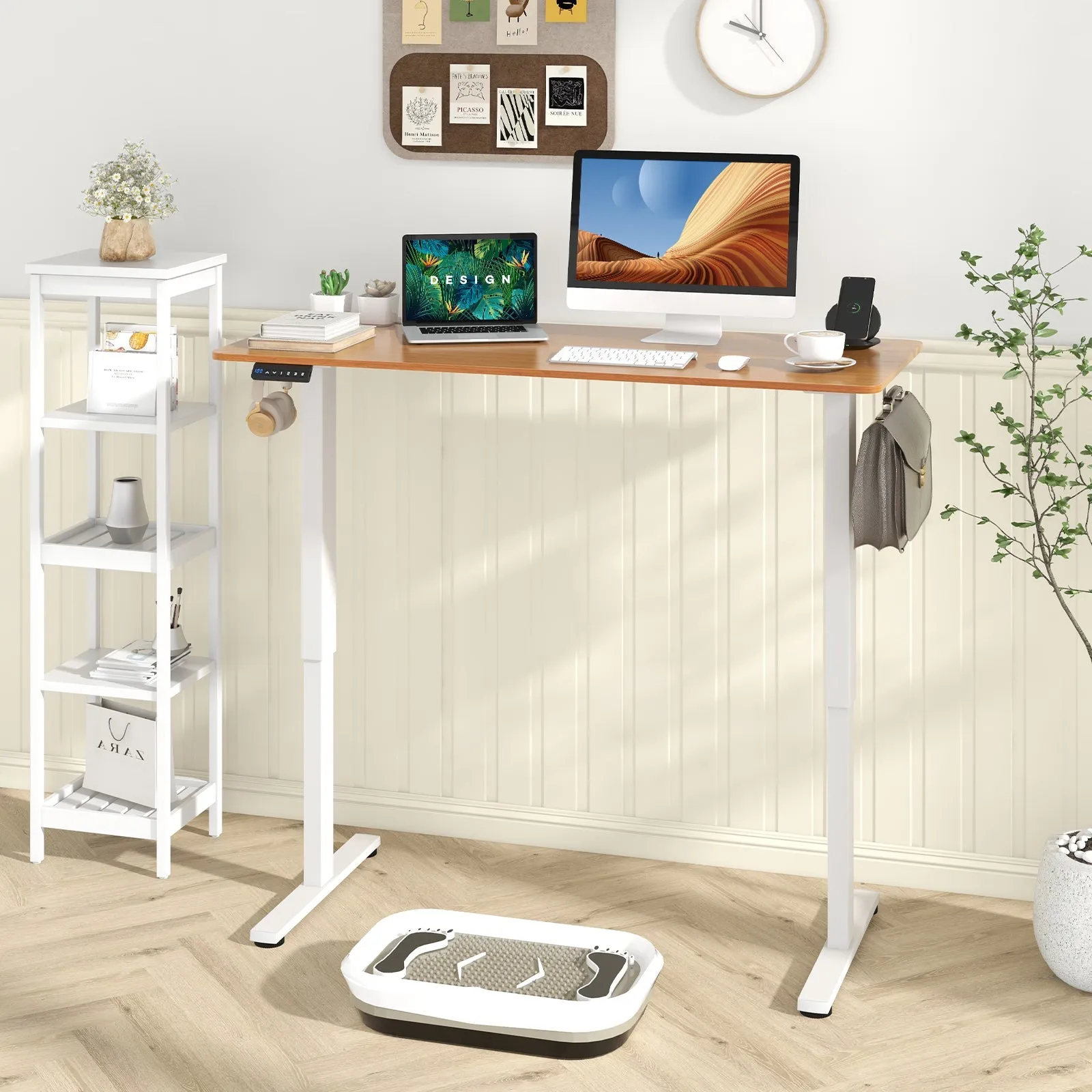 140 x 60 CM Height Adjustable Standing Desk with 3 Memory Heights-Natural