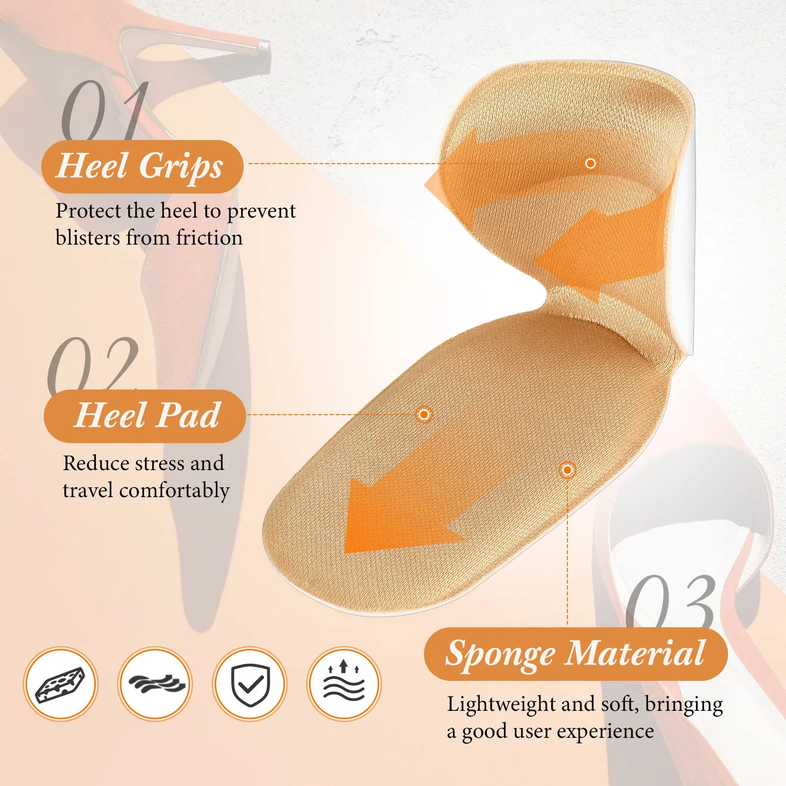 2 Pairs Heel Shoe Grip Heel Cushion Pads Liner Self Heel Inserts Self-Adhesive Shoe Insoles Foot Care Protector Sticky Heel Cushion Inserts for Women Men(Beige) Beige