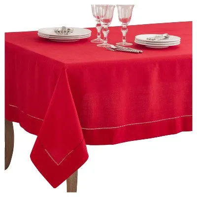 70"x104" Hemstitch Border Design Tablecloth Red - Saro Lifestyle