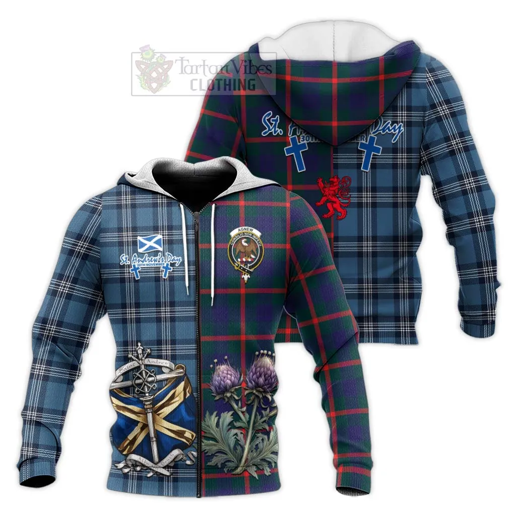 Agnew Tartan Knitted Hoodie Happy St. Andrew's Day Half Tartan Style