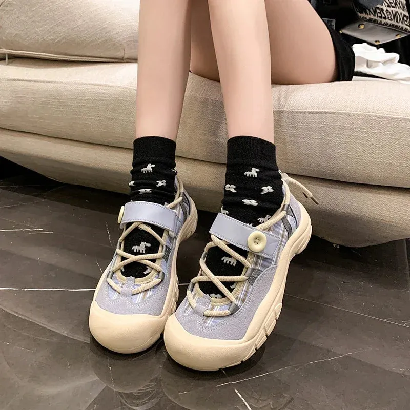 Aiertu Back  to school Ugly and Cute Big-headed Versatile Thick-sole Sneakers Women's Spring and Autumn Student Internet Celebrity High-end Sneakers