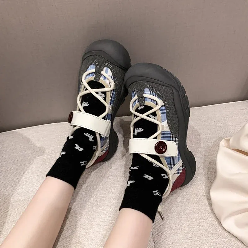 Aiertu Back  to school Ugly and Cute Big-headed Versatile Thick-sole Sneakers Women's Spring and Autumn Student Internet Celebrity High-end Sneakers