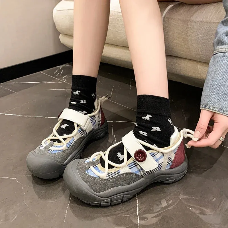 Aiertu Back  to school Ugly and Cute Big-headed Versatile Thick-sole Sneakers Women's Spring and Autumn Student Internet Celebrity High-end Sneakers