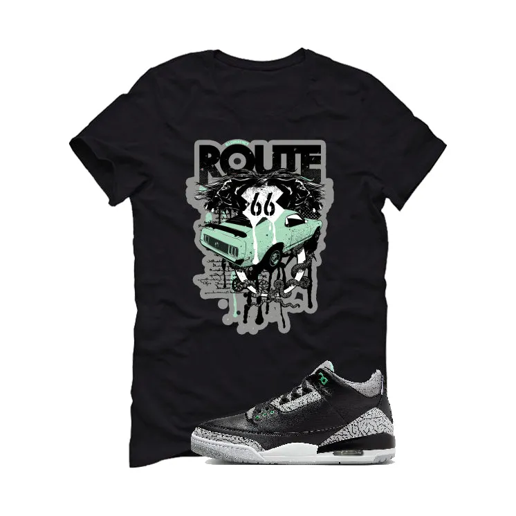 Air Jordan 3 “Green Glow” | illcurrency Black T-Shirt (Route 66 Vintage car)