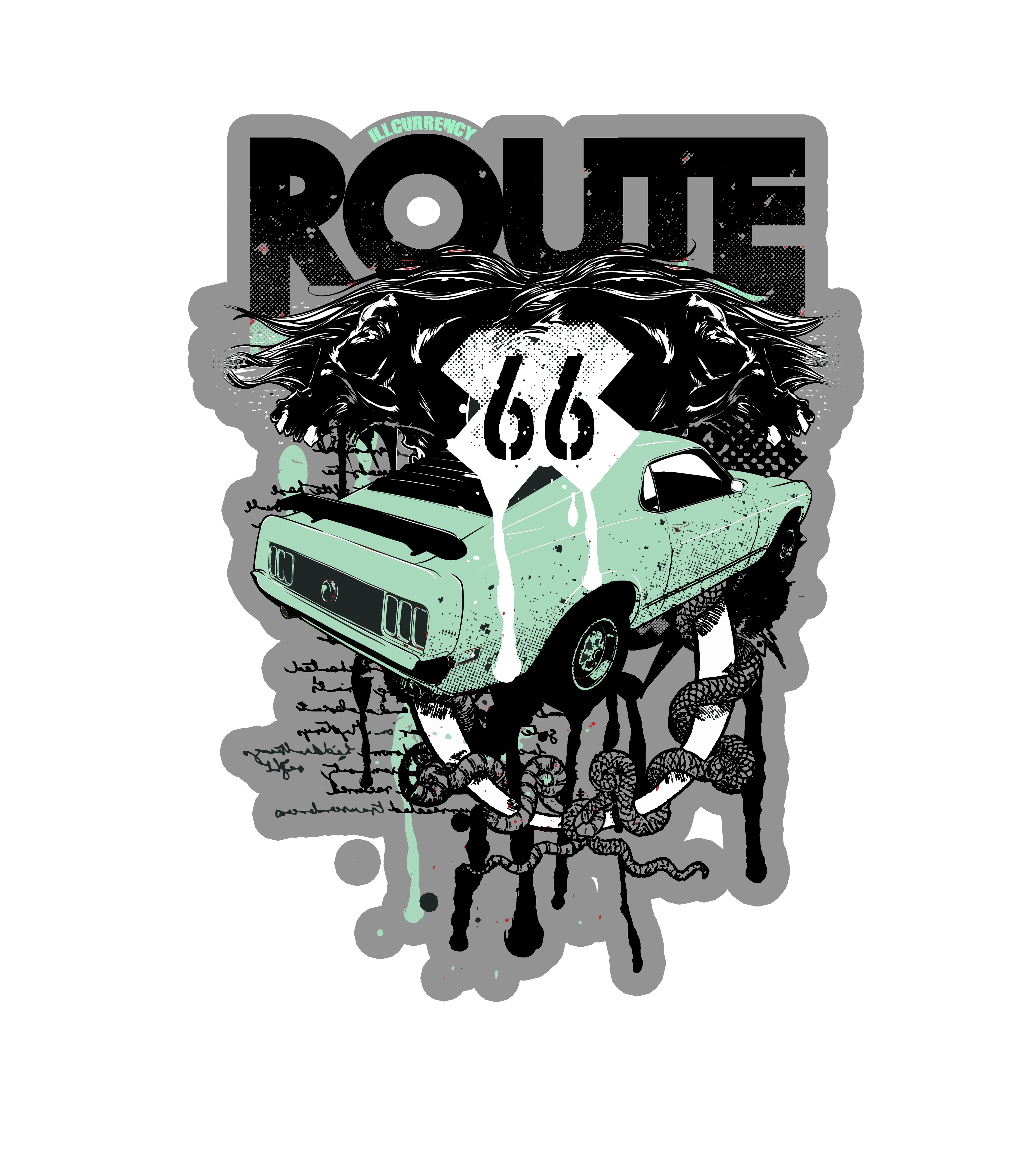 Air Jordan 3 “Green Glow” | illcurrency Black T-Shirt (Route 66 Vintage car)