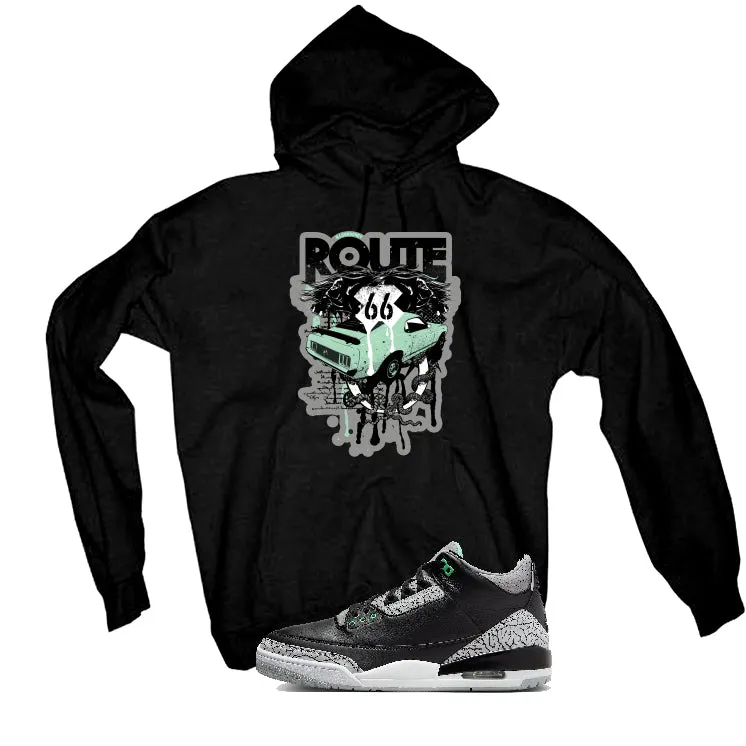 Air Jordan 3 “Green Glow” | illcurrency Black T-Shirt (Route 66 Vintage car)