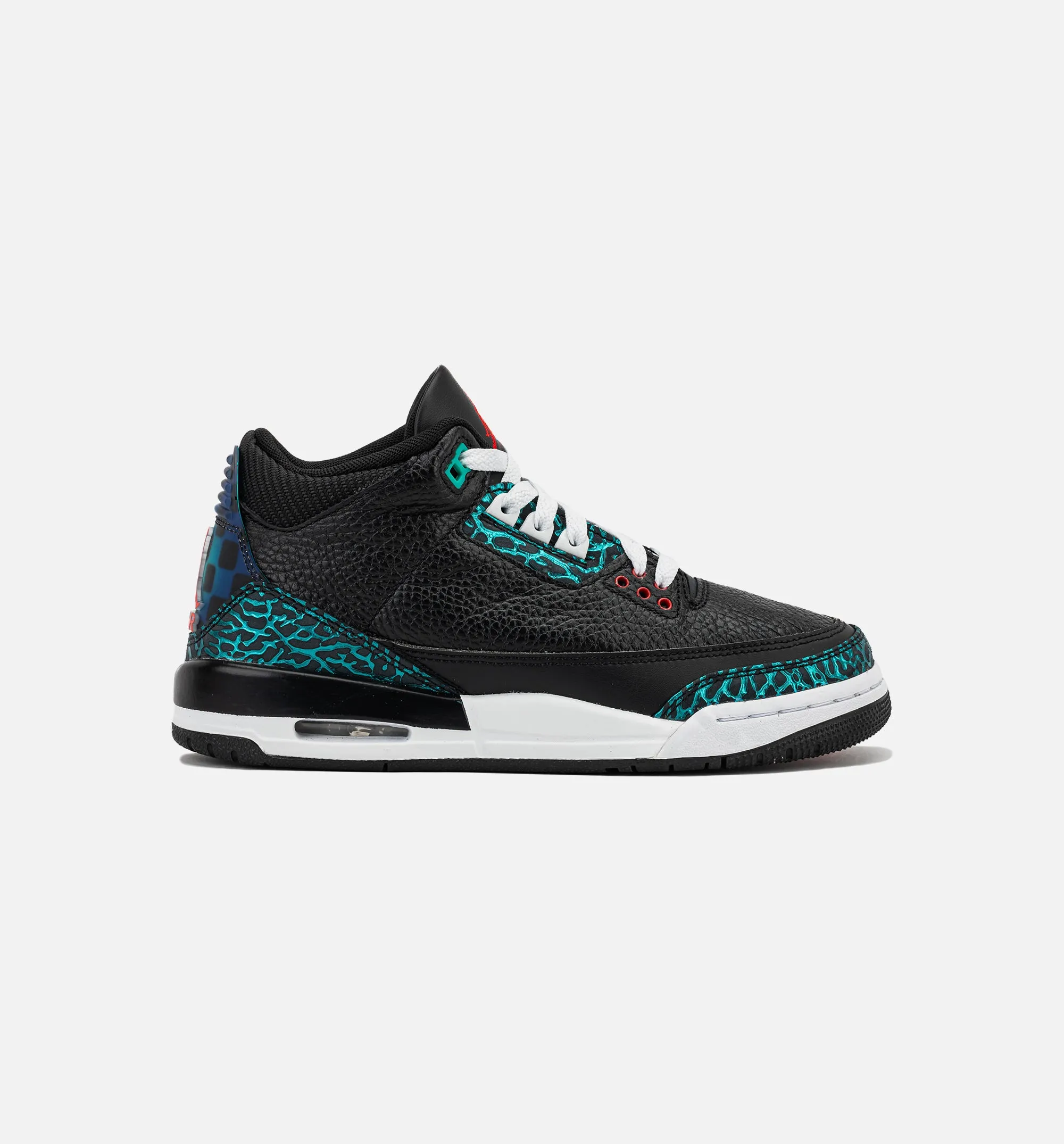 Air Jordan 3 Retro Black and Hyper Jade Grade School Lifestyle Shoe - Black/Siren Red/Hyper Jade/White