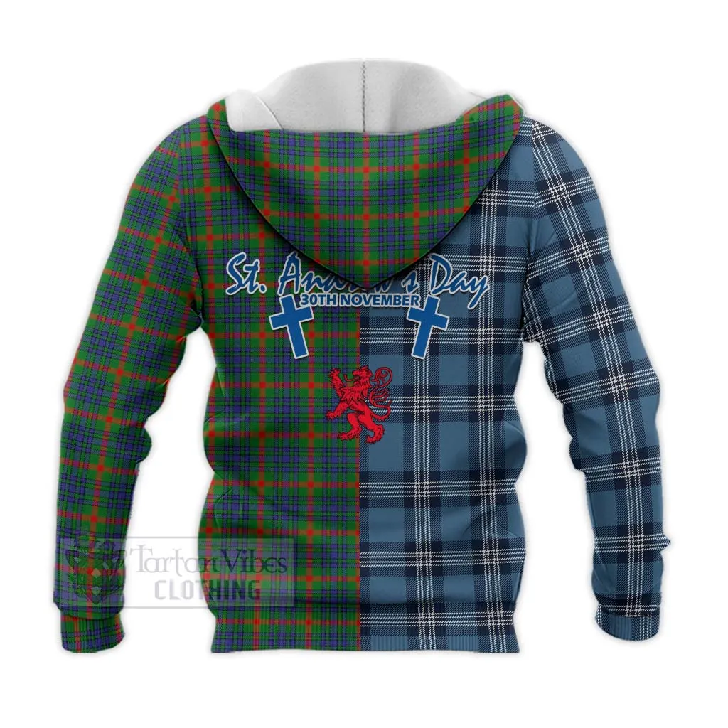 Aiton Tartan Knitted Hoodie Happy St. Andrew's Day Half Tartan Style