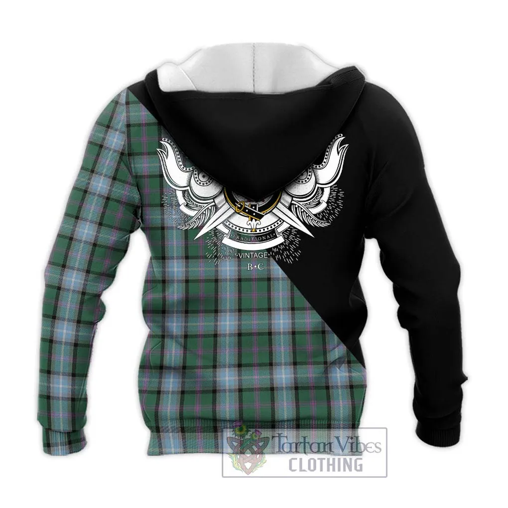 Alexander of Menstry Hunting Tartan Knitted Hoodie with Family Crest and Military Logo Style