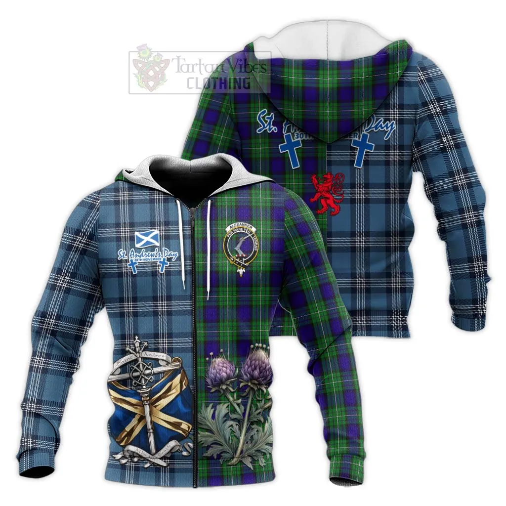 Alexander Tartan Knitted Hoodie Happy St. Andrew's Day Half Tartan Style