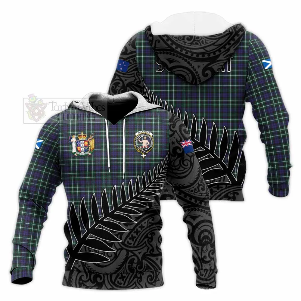 Allardice Crest Tartan Knitted Hoodie with New Zealand Silver Fern Half Style