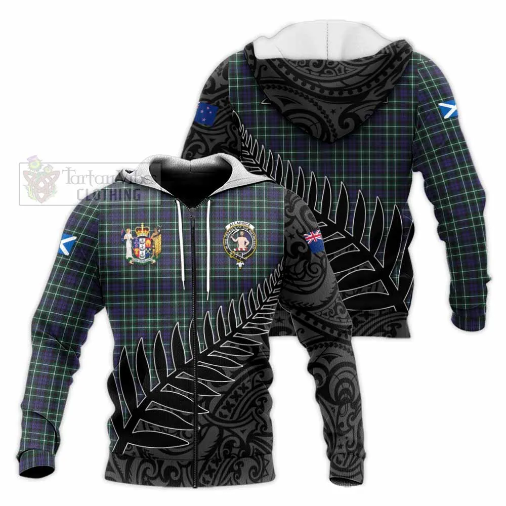 Allardice Crest Tartan Knitted Hoodie with New Zealand Silver Fern Half Style