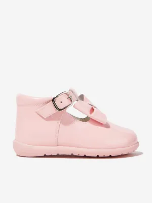 Andanines Girls T-Bar Shoes With Bow in Pink