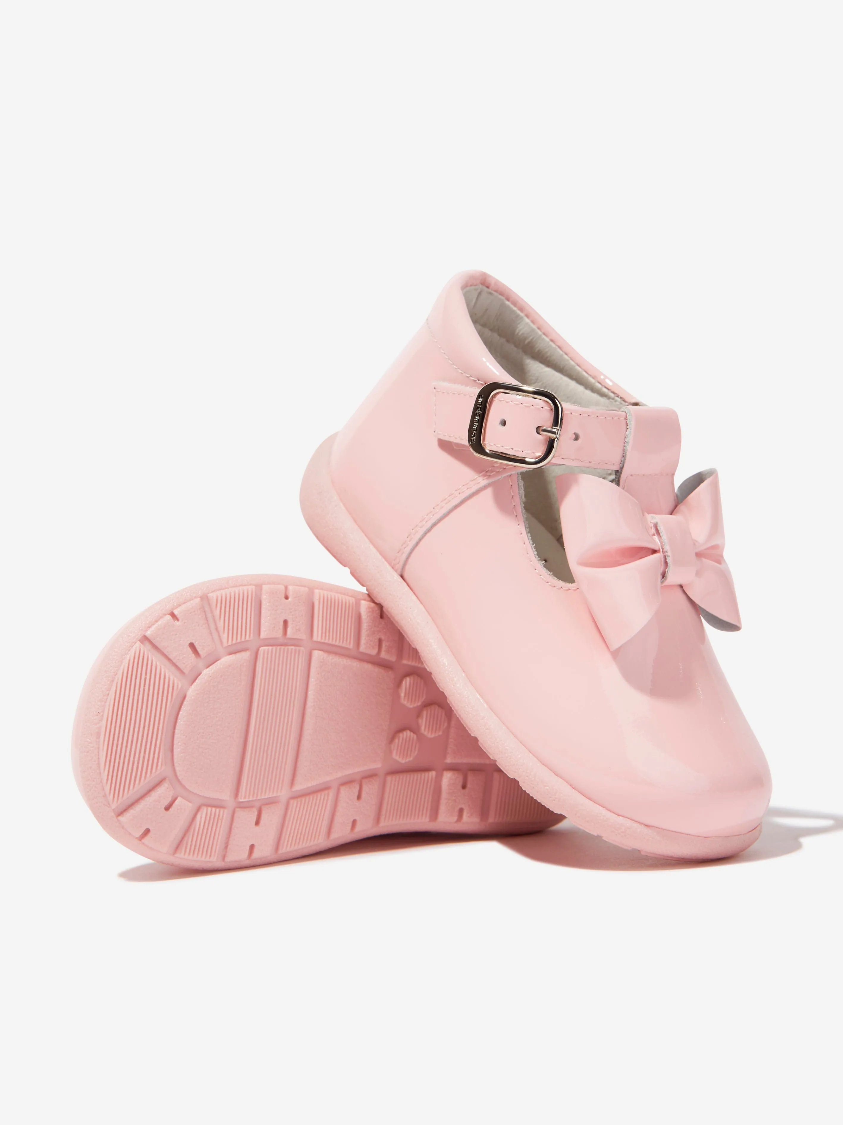 Andanines Girls T-Bar Shoes With Bow in Pink