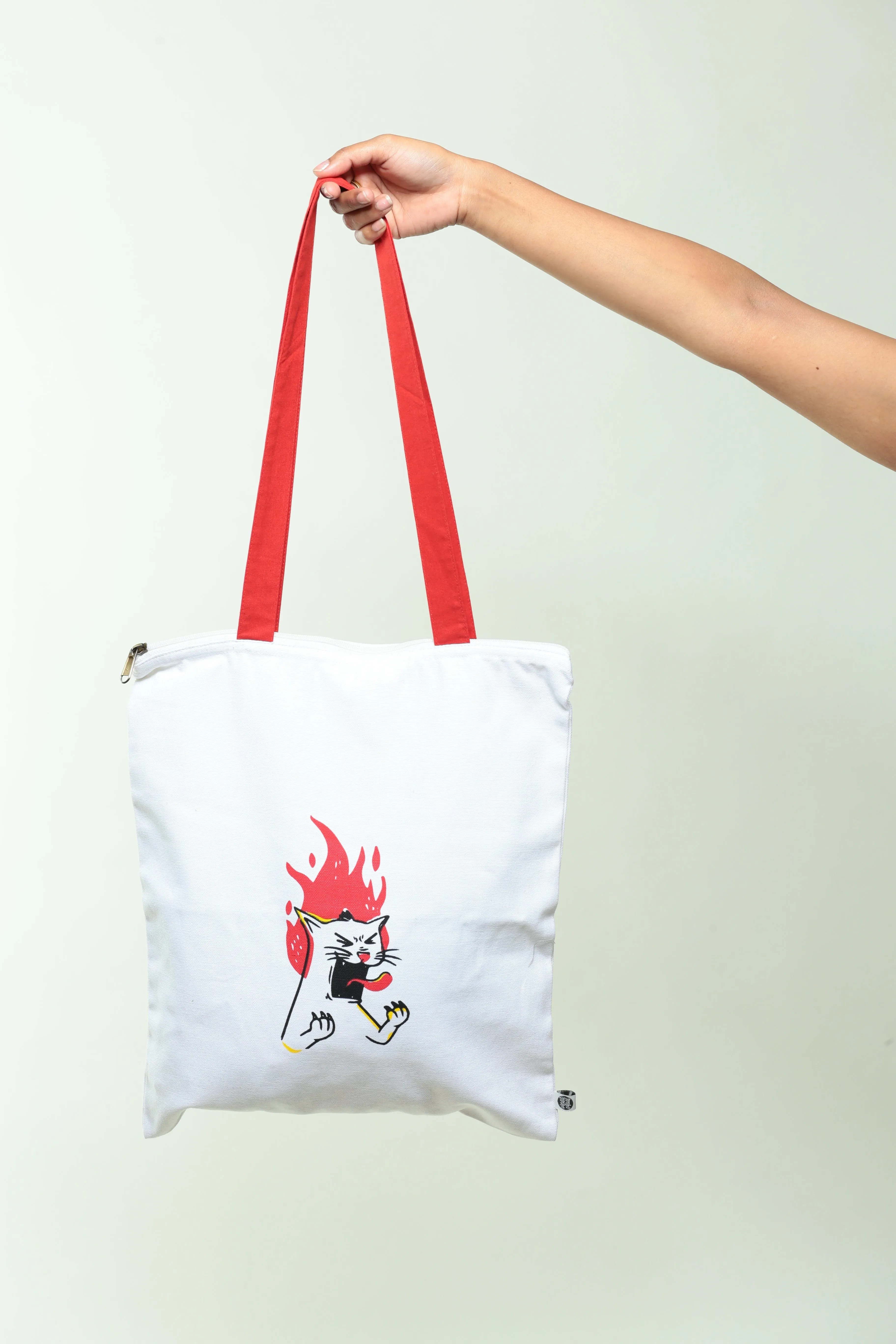 Angry Cat Zippered Organic Cotton Tote Bag