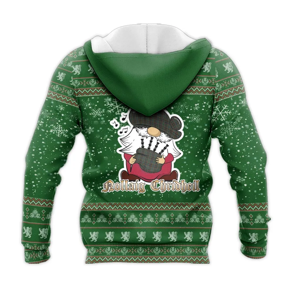 Antrim County Ireland Clan Christmas Knitted Hoodie with Funny Gnome Playing Bagpipes