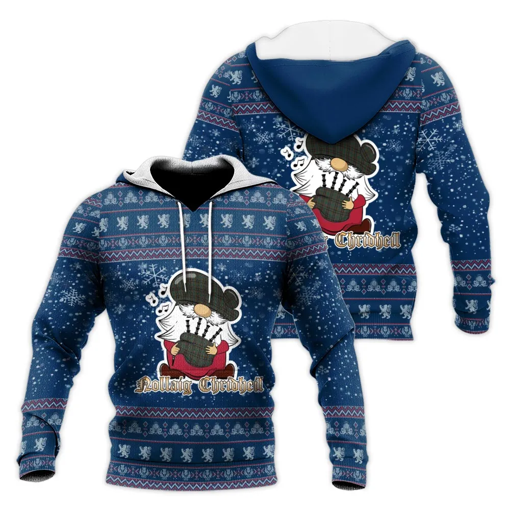 Antrim County Ireland Clan Christmas Knitted Hoodie with Funny Gnome Playing Bagpipes