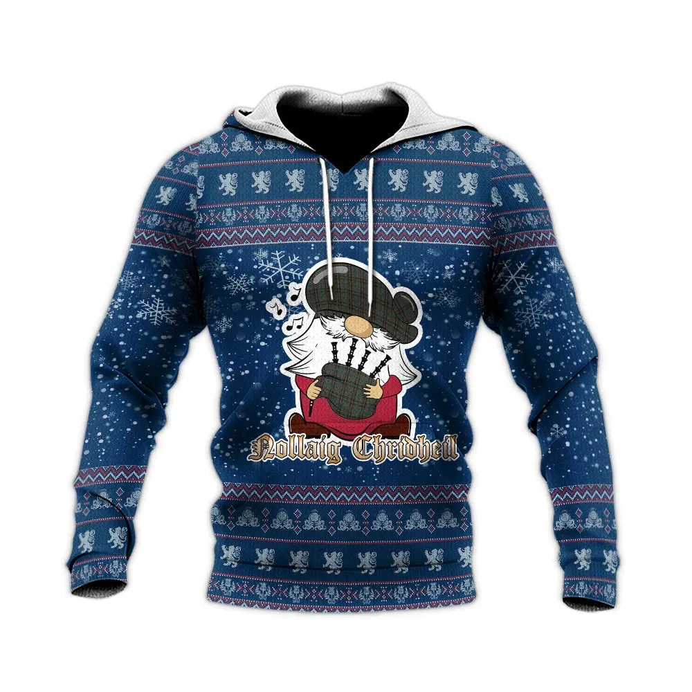 Antrim County Ireland Clan Christmas Knitted Hoodie with Funny Gnome Playing Bagpipes