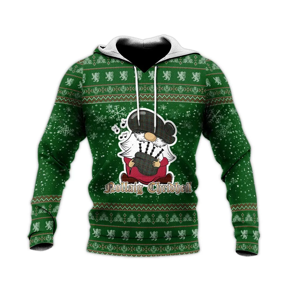 Antrim County Ireland Clan Christmas Knitted Hoodie with Funny Gnome Playing Bagpipes