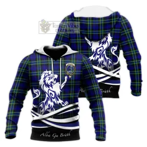 Arbuthnot Modern Tartan Knitted Hoodie with Alba Gu Brath Regal Lion Emblem