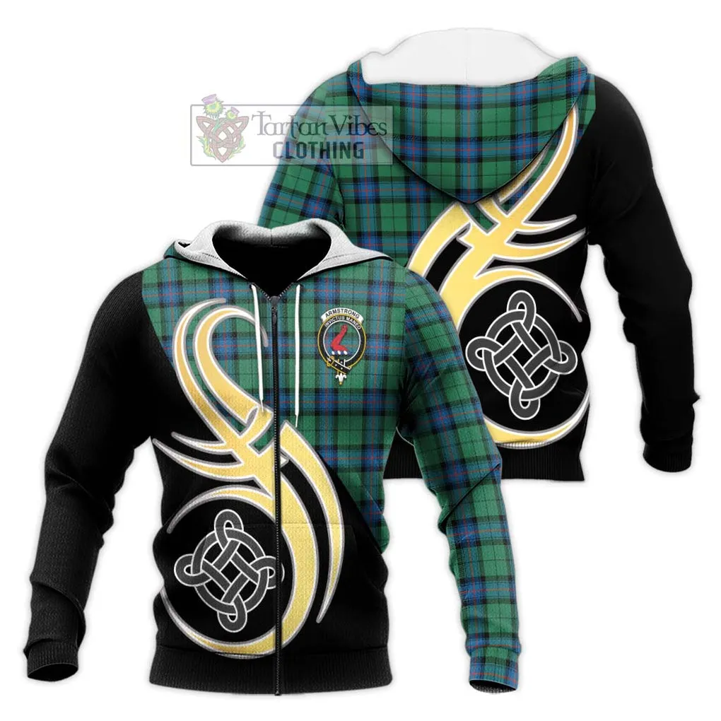 Armstrong Ancient Tartan Knitted Hoodie with Family Crest and Celtic Symbol Style