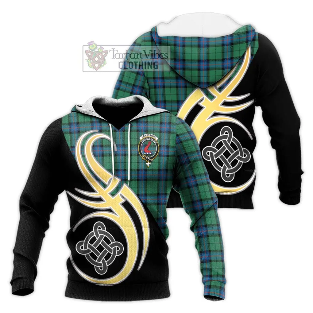 Armstrong Ancient Tartan Knitted Hoodie with Family Crest and Celtic Symbol Style