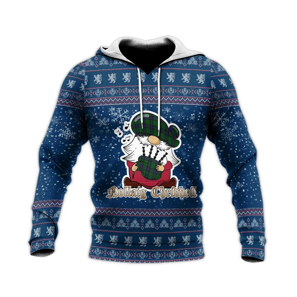 Armstrong Clan Christmas Knitted Hoodie with Funny Gnome Playing Bagpipes