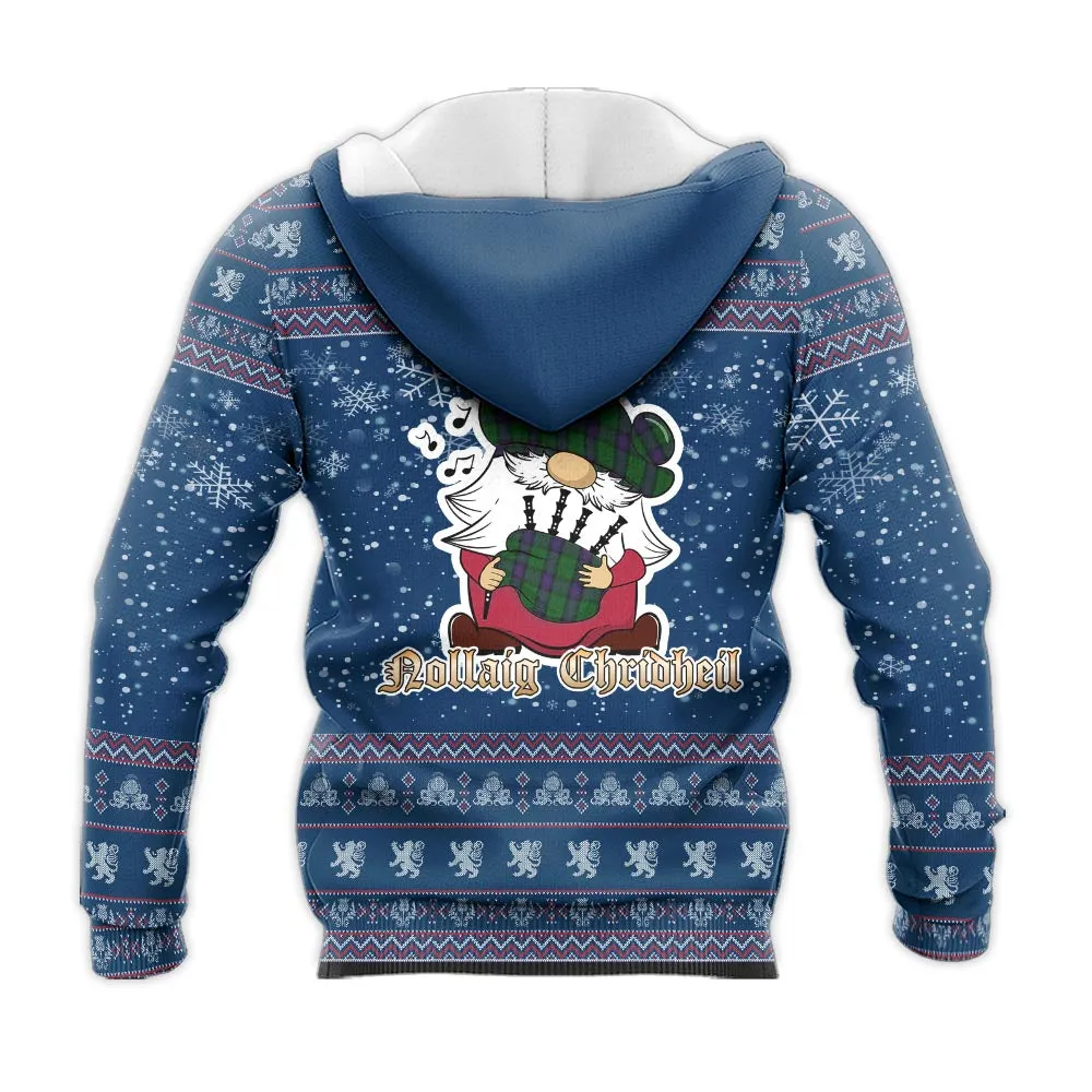 Armstrong Clan Christmas Knitted Hoodie with Funny Gnome Playing Bagpipes