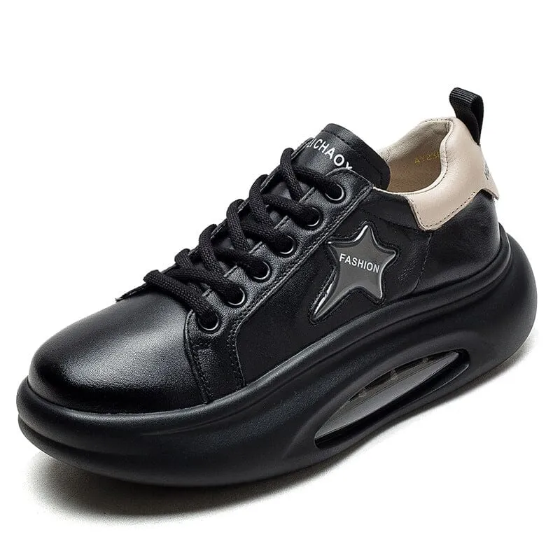 Autumn Fashion Leather Casual Shoes Thick Soled Sneakers