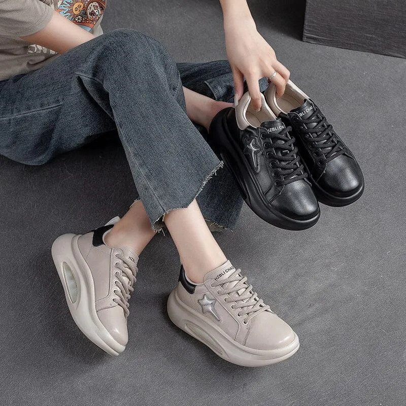 Autumn Fashion Leather Casual Shoes Thick Soled Sneakers