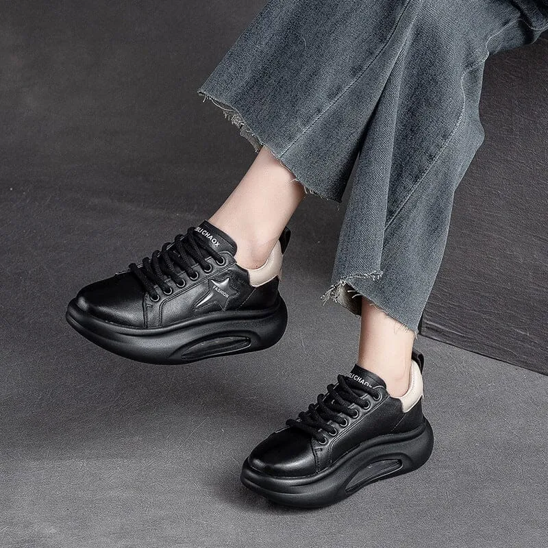 Autumn Fashion Leather Casual Shoes Thick Soled Sneakers