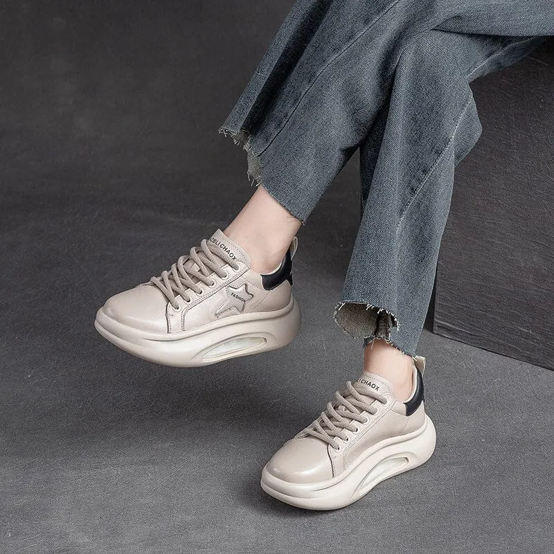 Autumn Fashion Leather Casual Shoes Thick Soled Sneakers