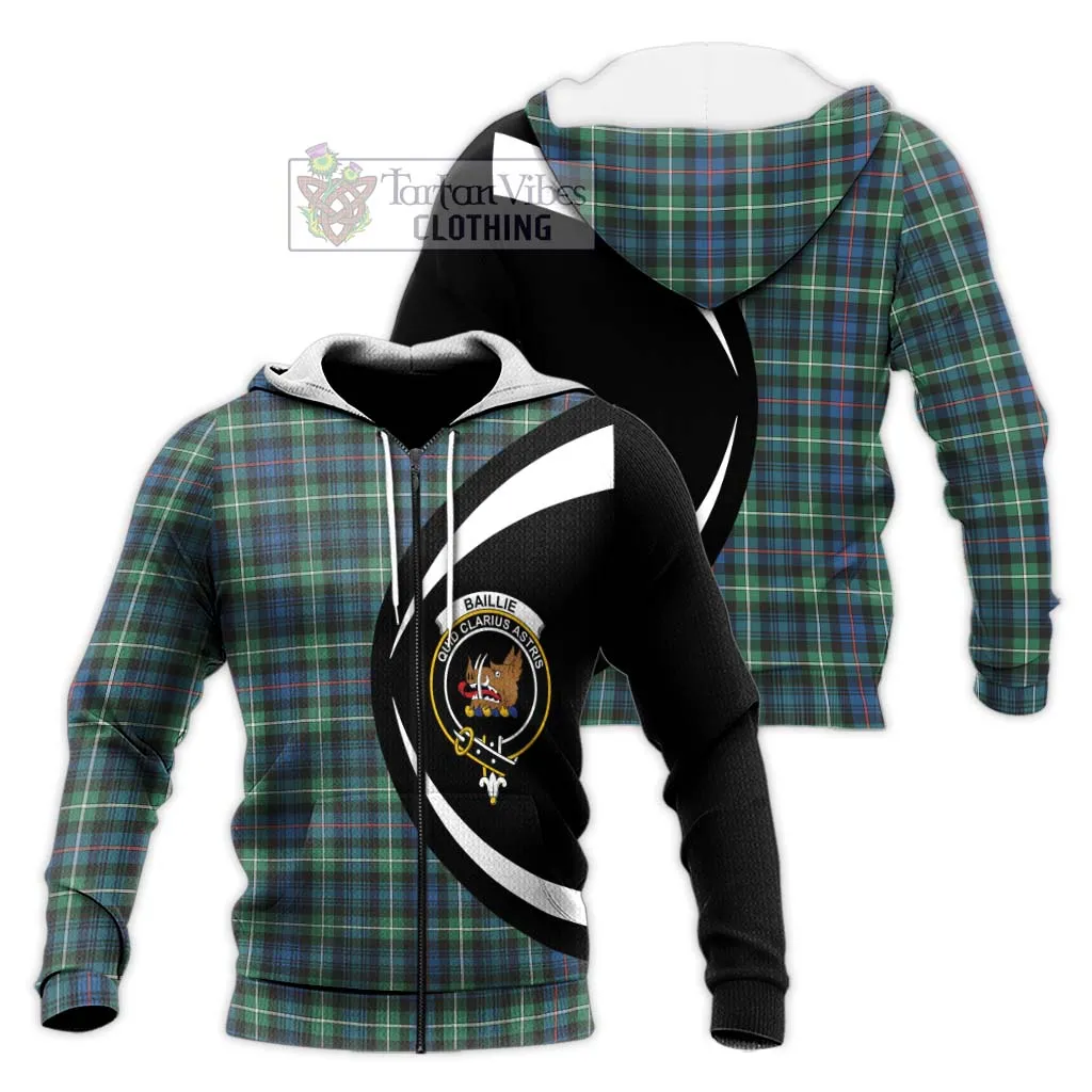 Baillie Ancient Tartan Knitted Hoodie with Family Crest Circle Style