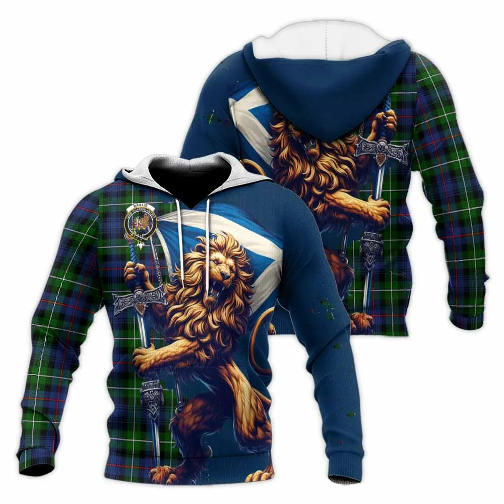 Baillie (Bailey) Tartan Family Crest Knitted Hoodie with Scottish Majestic Lion