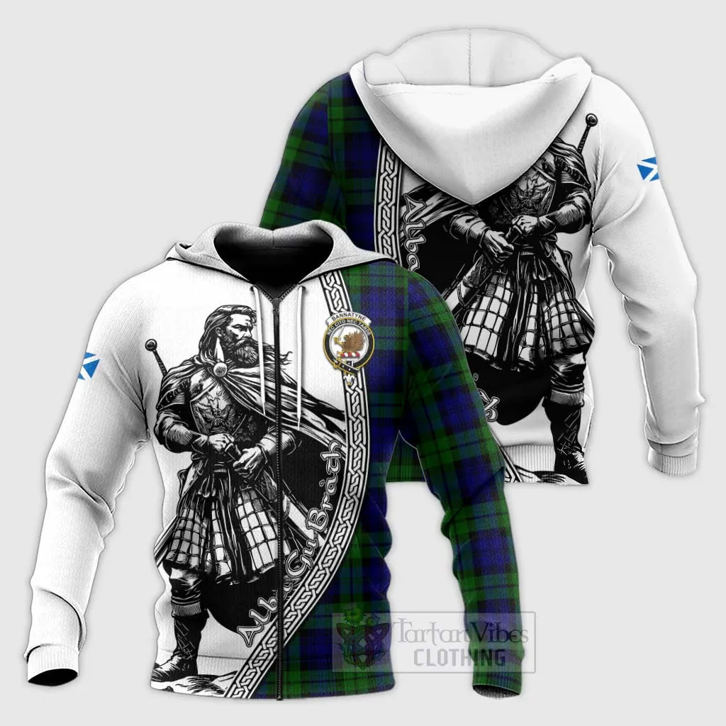 Bannatyne Tartan Clan Crest Knitted Hoodie with Highlander Warrior Celtic Style