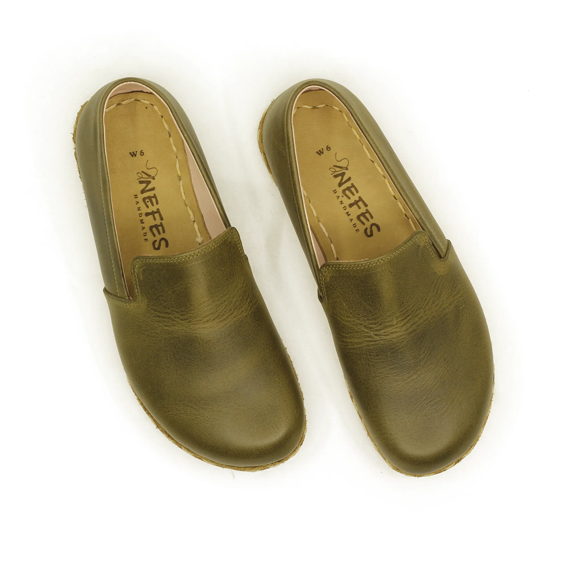 Barefoot Military Green Leather Women's Shoes "Modern Style"