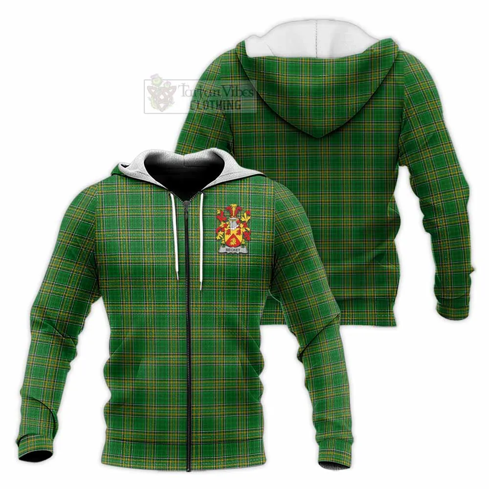 Becket Irish Clan Tartan Knitted Hoodie with Coat of Arms