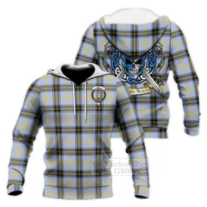 Bell Tartan Knitted Hoodie with Family Crest Celtic Skull Style