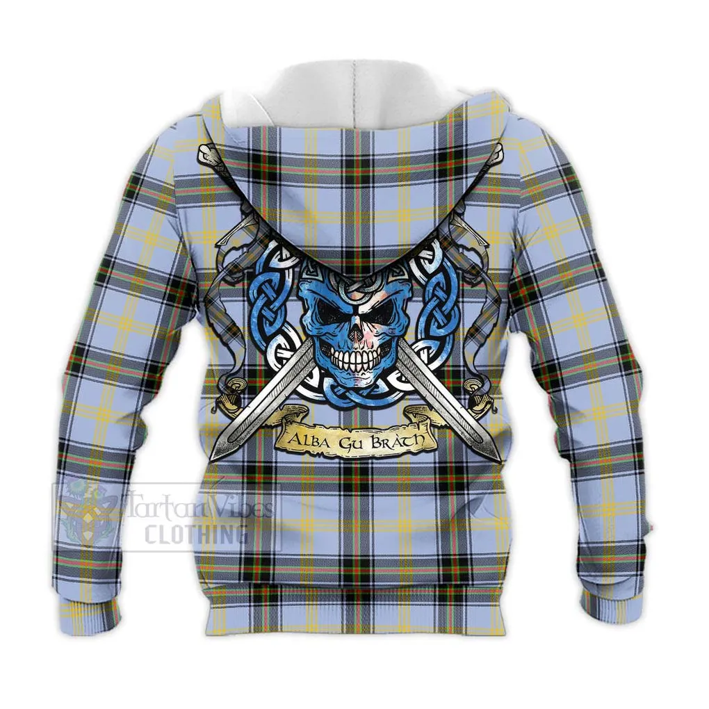 Bell Tartan Knitted Hoodie with Family Crest Celtic Skull Style