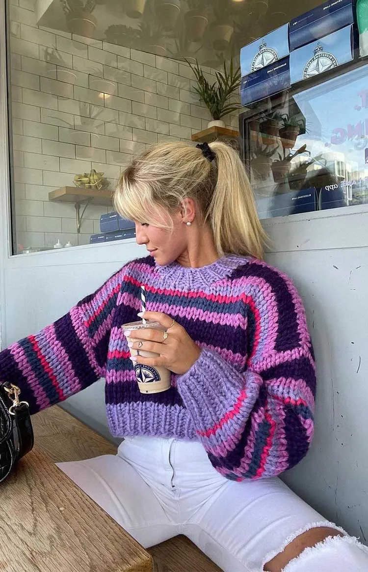 Belmont Stripe Sweater Purple