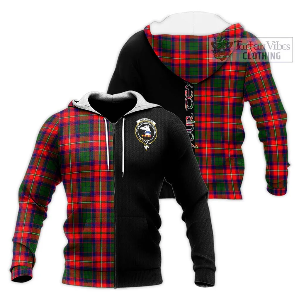 Belsches Tartan Knitted Hoodie with Family Crest and Half Of Me Style