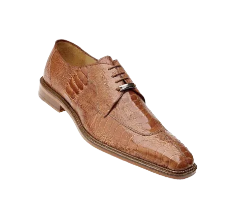 Belvedere Siena Cognac Men's Lace Up Oxford Shoes Genuine Ostrich