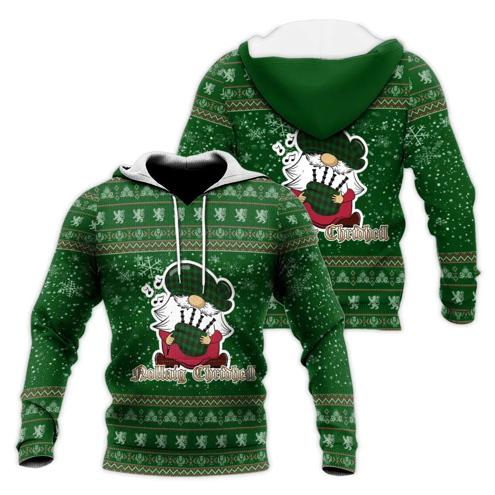 Beveridge Clan Christmas Knitted Hoodie with Funny Gnome Playing Bagpipes