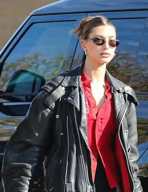 Black Biker Hailey Bieber Leather Jacket