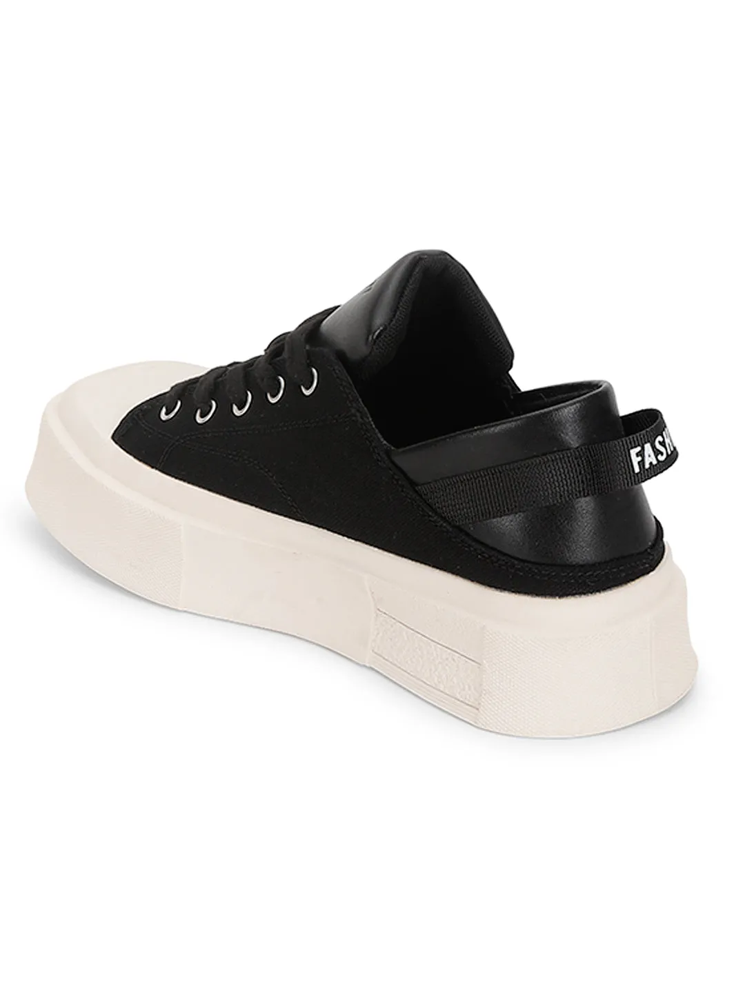 Black Canvas Stylish Lace-Up Sneakers (TC-RS3700-BLK)