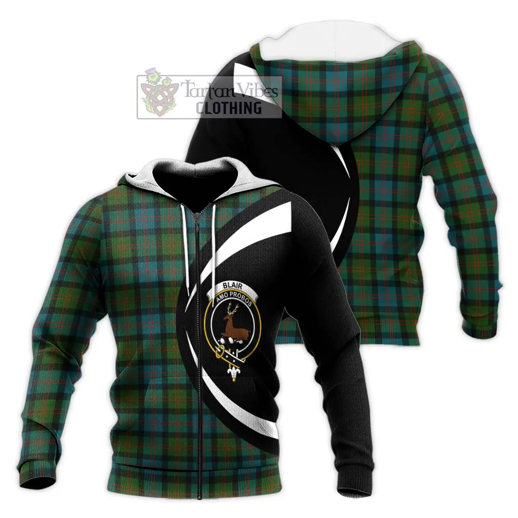 Blair Ancient Tartan Knitted Hoodie with Family Crest Circle Style