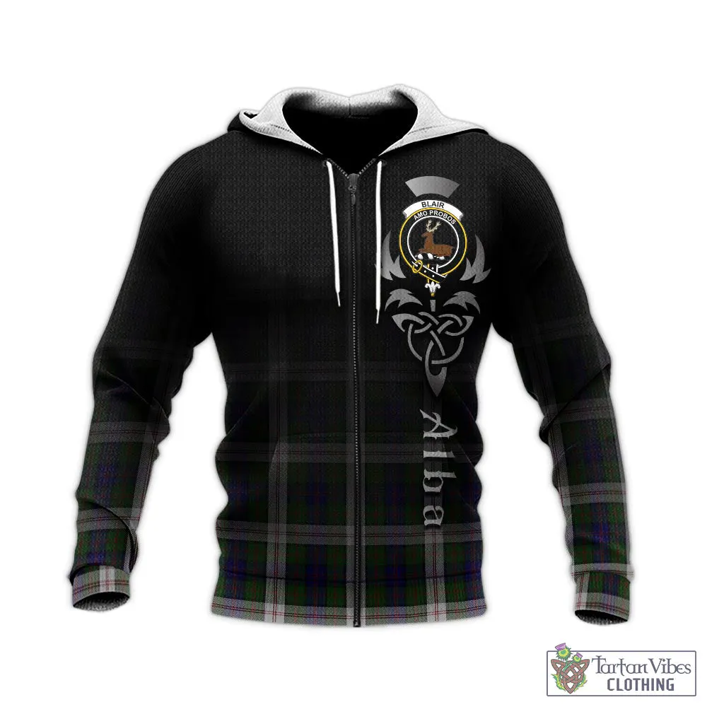 Blair Dress Tartan Knitted Hoodie Featuring Alba Gu Brath Family Crest Celtic Inspired