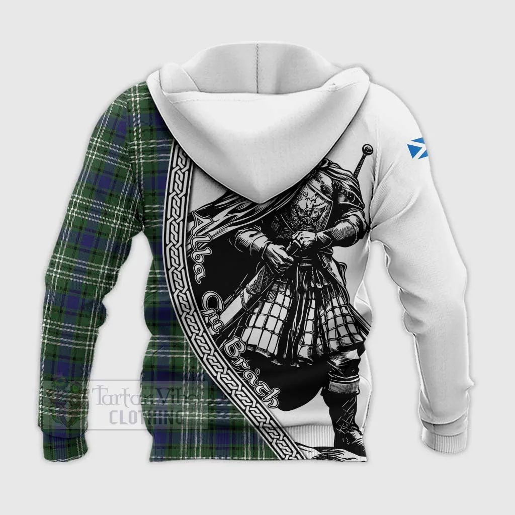 Blyth Tartan Clan Crest Knitted Hoodie with Highlander Warrior Celtic Style